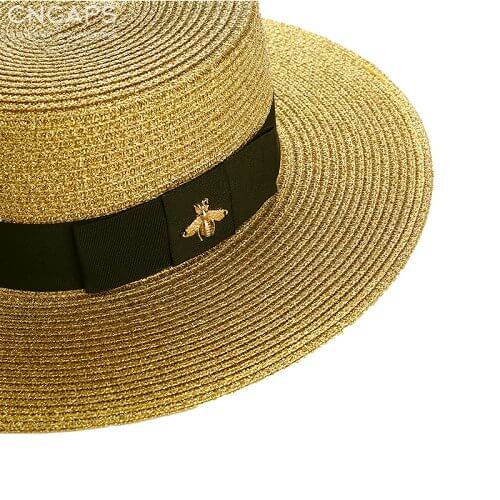 Straw hat gold metal bee