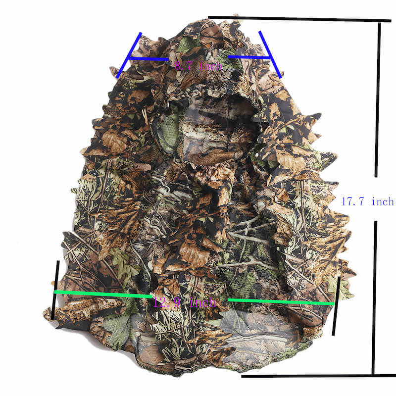 size of Camouflage Mask 3D Leaf Headgear