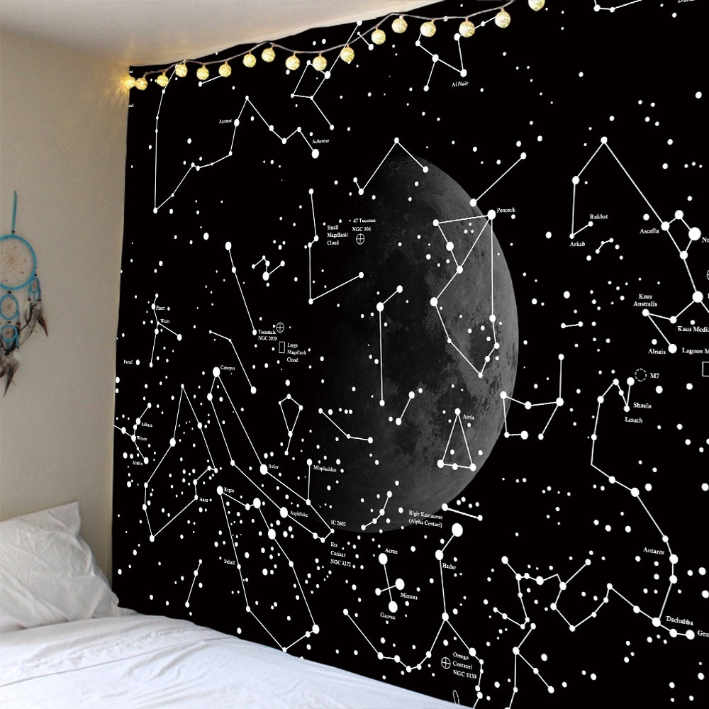 Bohemian Room Decor Wall Tapestry Moon Starry Sky Psychedelic