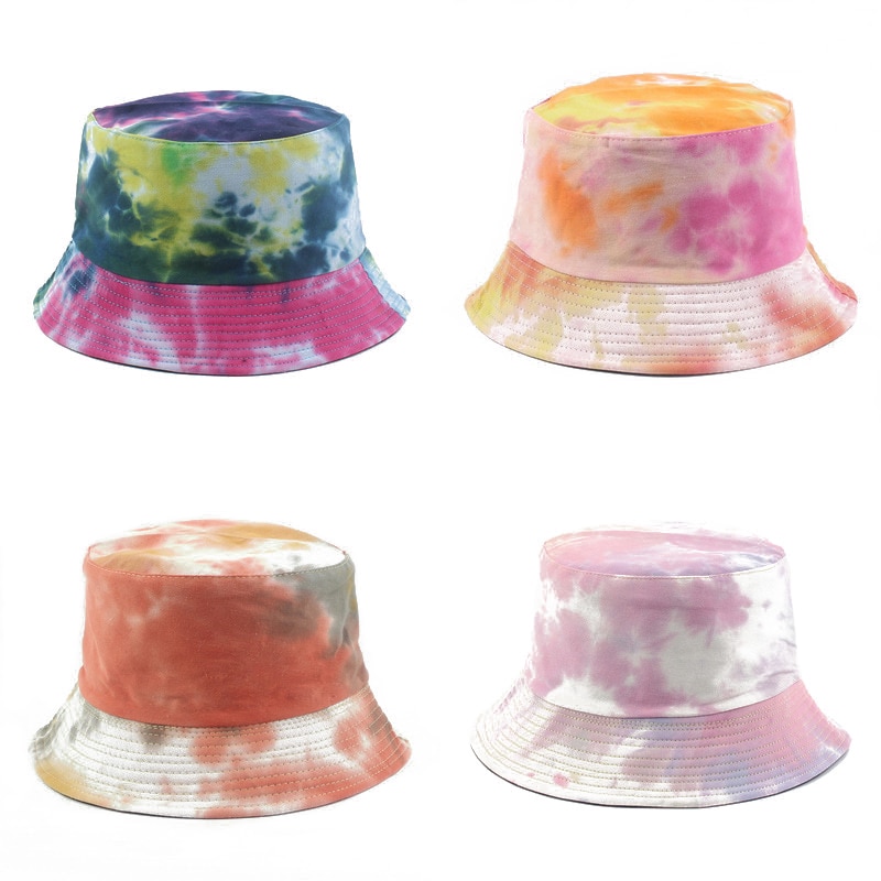 Custom Tie-Dye Bucket Hat Summer Sun Hats Reversible Fishing Hat