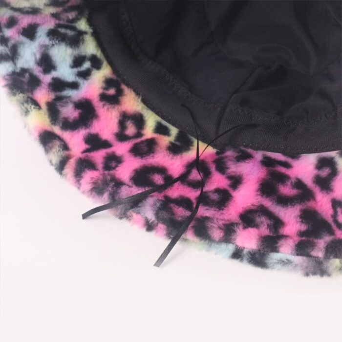 Women Winter Warm Fluffy Plush Bucket Hat Colorful Tie Dye Leopard Fisherman Cap X7XC 5