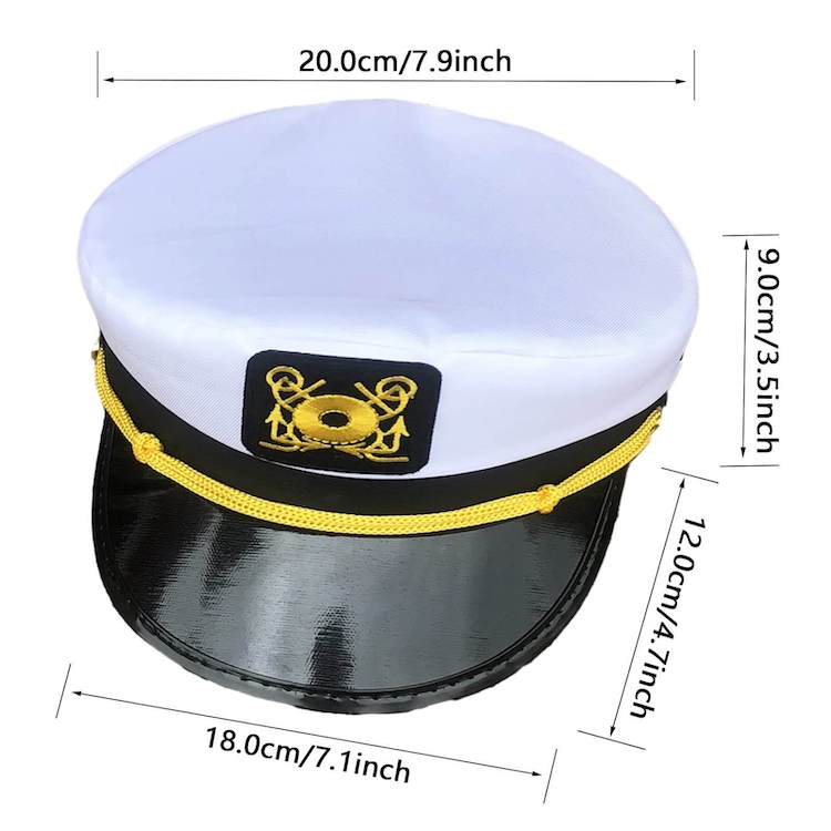 Customizable Captain Hat Yacht Boat Navy Sailor Ship Cap for Kids Marines  Costume Accessory white, black - CNCAPS