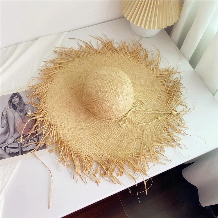 natural raffia straw Round Top cm Raw Edge Bead Lacing