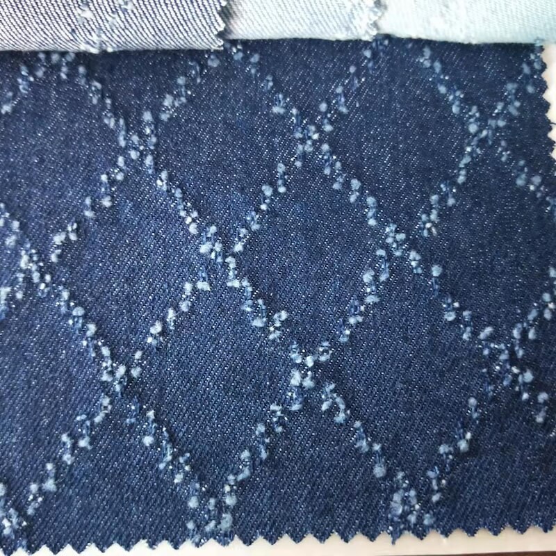 Denim fabric diamond pattern distressed washed vintage