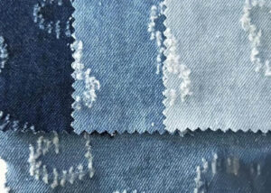 Denim fabric heart shaped pattern distressed washed vintage
