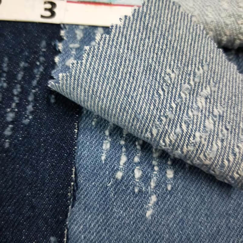 Denim fabric heart shaped pattern distressed washed vintage