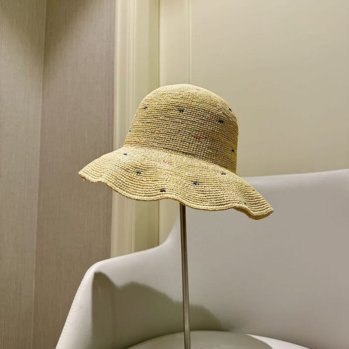 Foldable Raffia Straw Hat Custom Made with Colorful Spots Handmade Natural Bucket Hat Summer Sun hat Wholesale