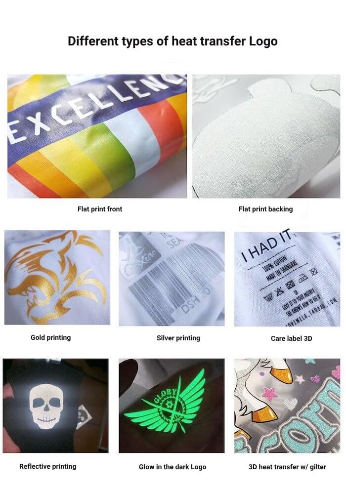 different types of heat transfer print logo